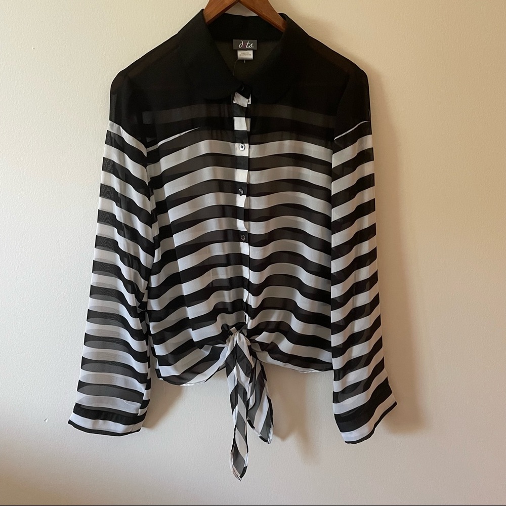 Dots Sheer Striped Front Tie Top